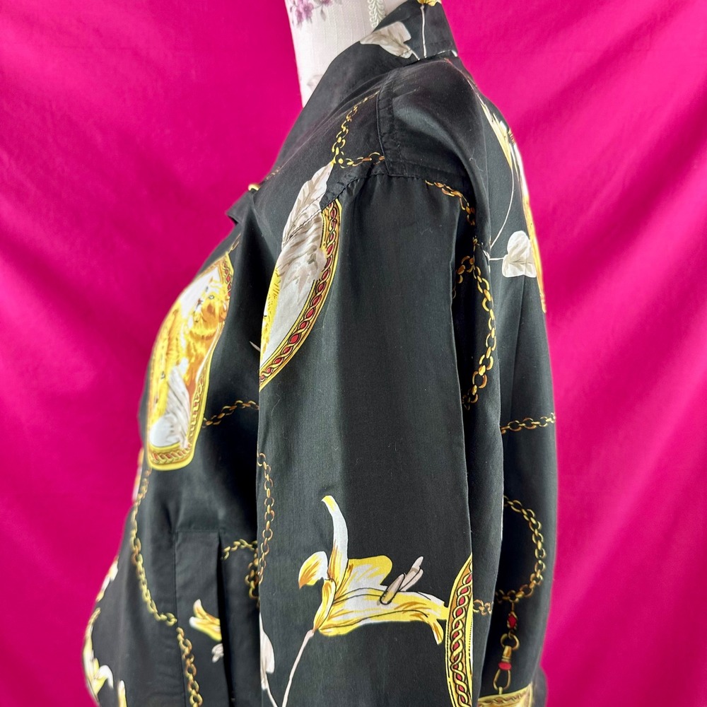 Vintage Silk Lion Print Bomber Jacket 90s Baroque Chain Windbreaker Medium - Picture 10 of 17
